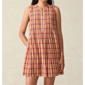 Faherty‎ Isha Dress NWT Sunset Gingham Small S Plaid Check Orange Brown Organic